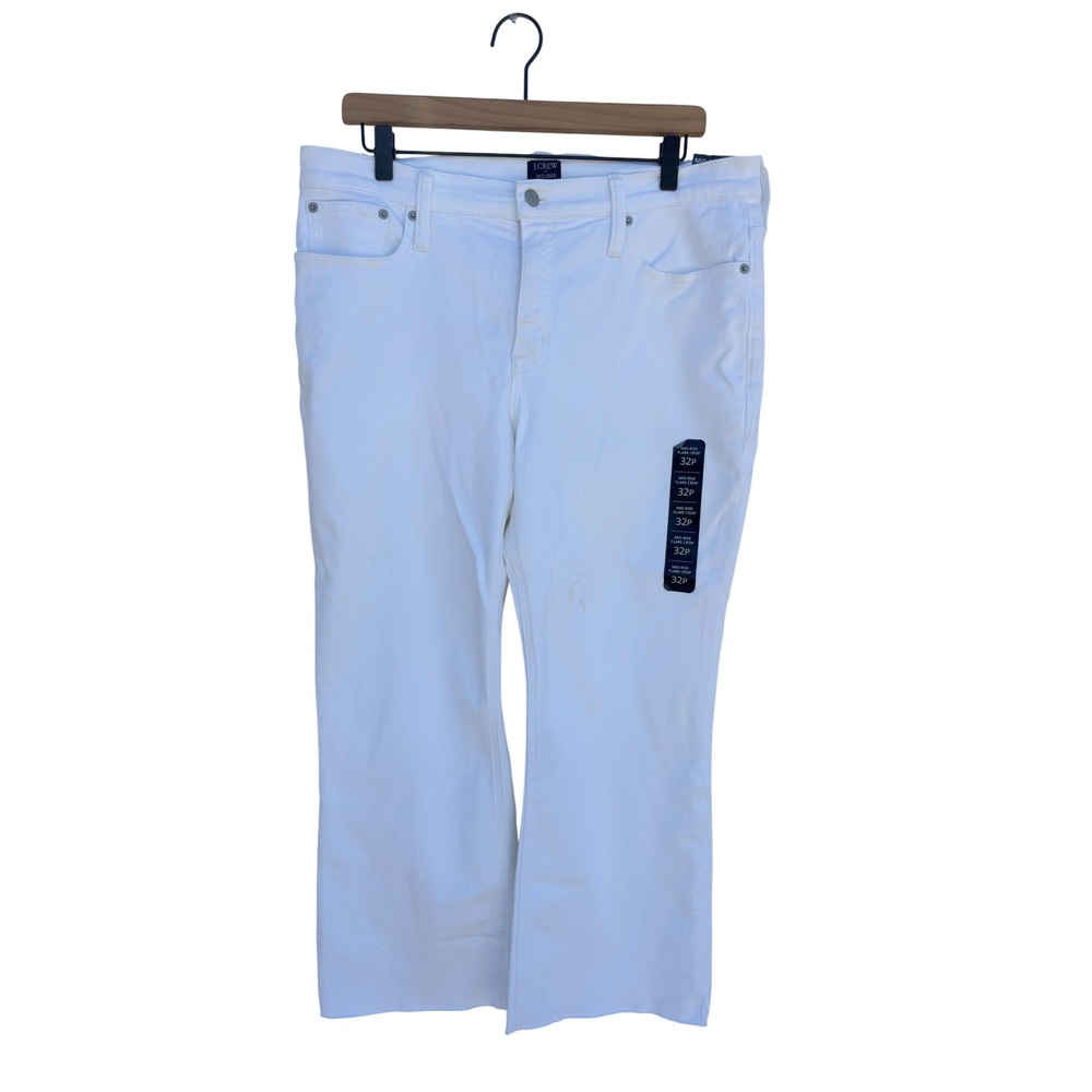 J. Crew Mid-Rise Flare Crop White Denim Jeans Womens Size‎ 32 Petite NWT